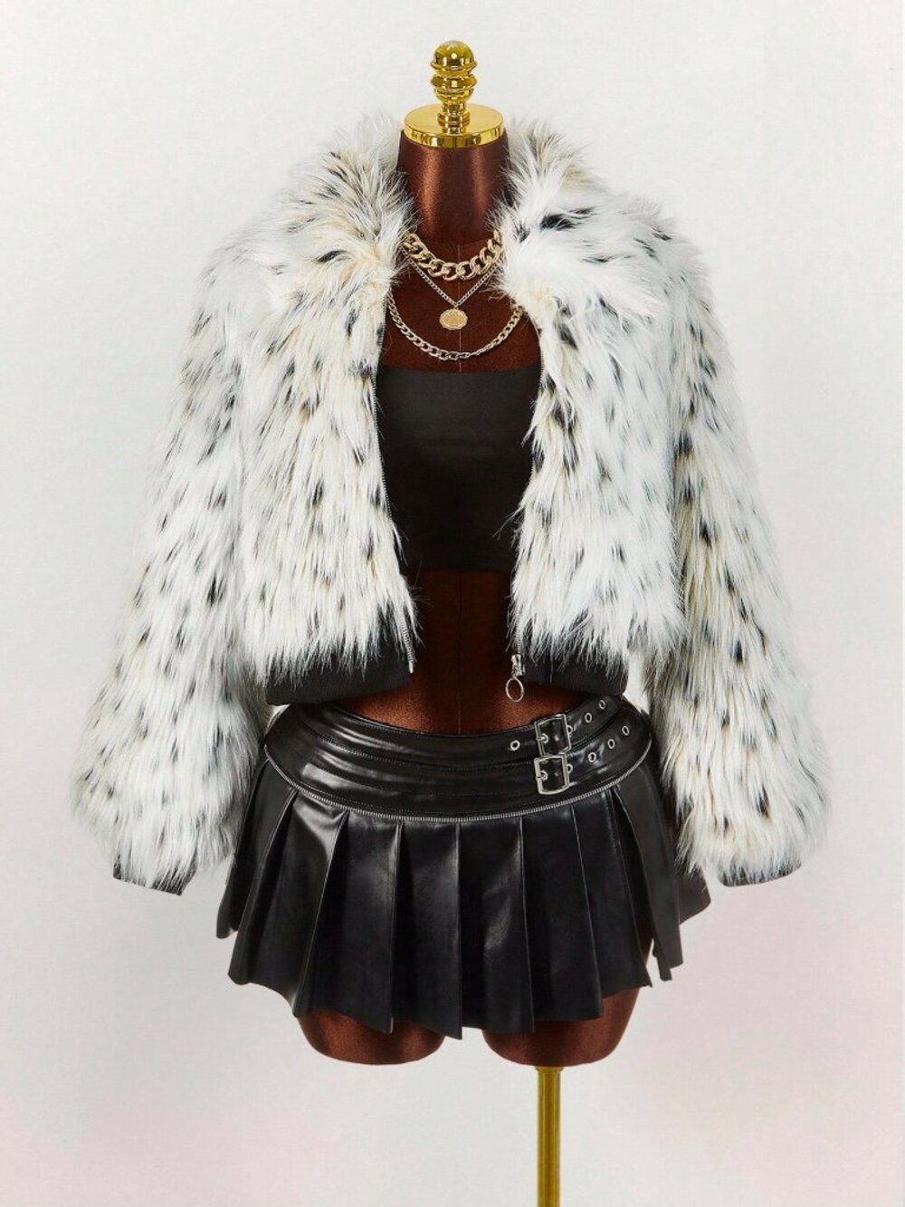 Coffee Brown Women's Y2k Regular Fit Long-Sleeved Faux Fur Coat